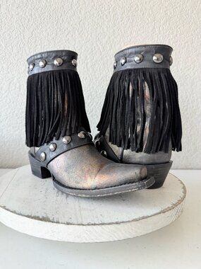 Old Gringo Milan Fringes Black Cowboy Boots Womens Size 5 Western Snip Toe Short